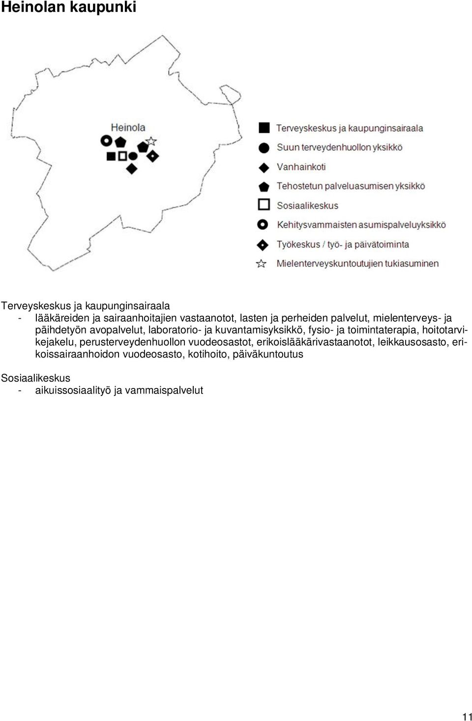 toimintaterapia, hoitotarvikejakelu, perusterveydenhuollon vuodeosastot, erikoislääkärivastaanotot,