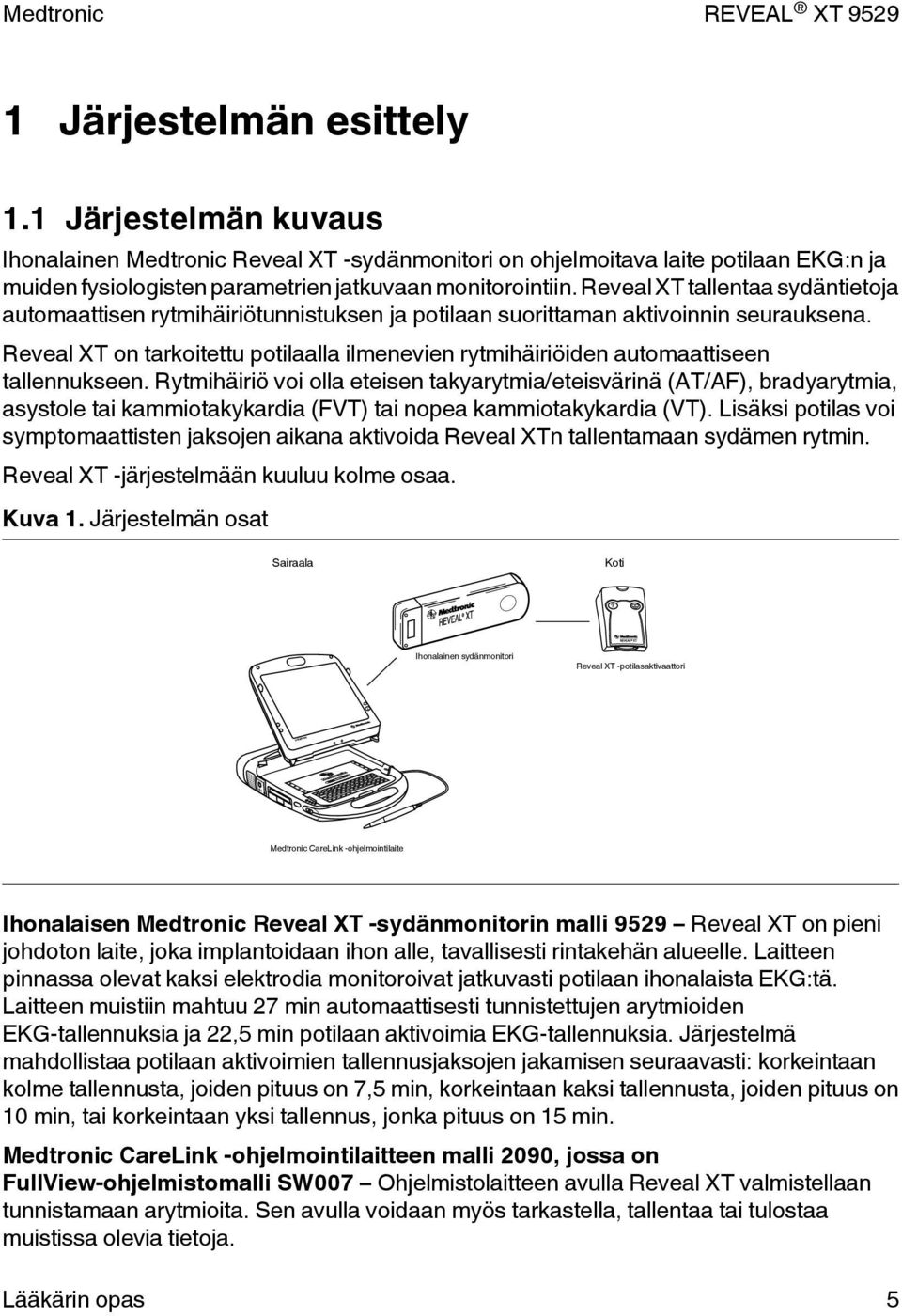 Reveal XT tallentaa sydäntietoja automaattisen rytmihäiriötunnistuksen ja potilaan suorittaman aktivoinnin seurauksena.
