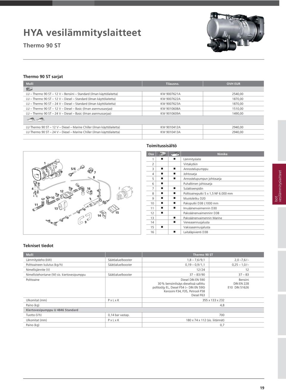 Standard (ilman käyttölaitetta) KW 9007623A 1870,00 LU Thermo 90 ST 12 V Diesel Basic (ilman asennussasrjaa) KW 9010608A 1510,00 LU Thermo 90 ST 24 V Diesel Basic (ilman asennussarjaa) KW 9010609A