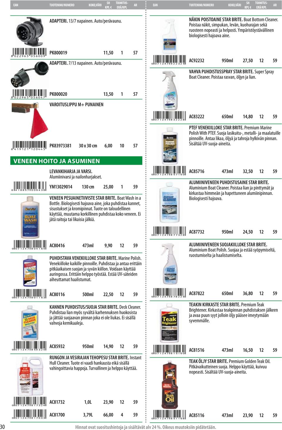 *809606047* PK80000 3,0 VOITUSLIPPU M+ PUNAINEN ar0747slgffflr *649044* PK8397338 30 x 30 cm 6,00 0 AC83 60ml 4,80 PTEF VENEKIILLOKE ST BRITE. Premium Marine Polish With PTEF.