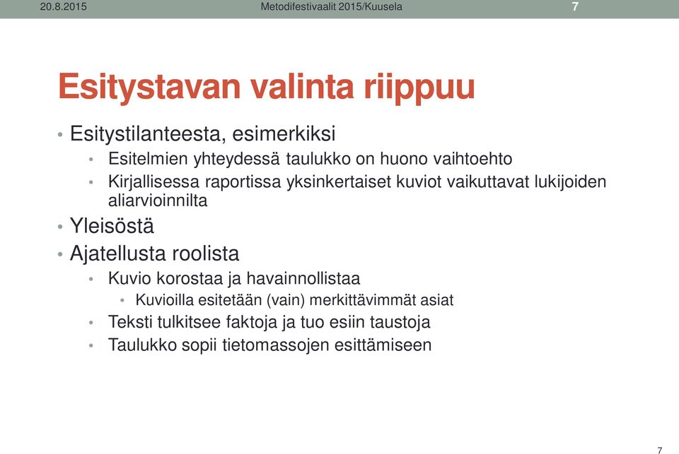 lukijoiden aliarvioinnilta Yleisöstä Ajatellusta roolista Kuvio korostaa ja havainnollistaa Kuvioilla