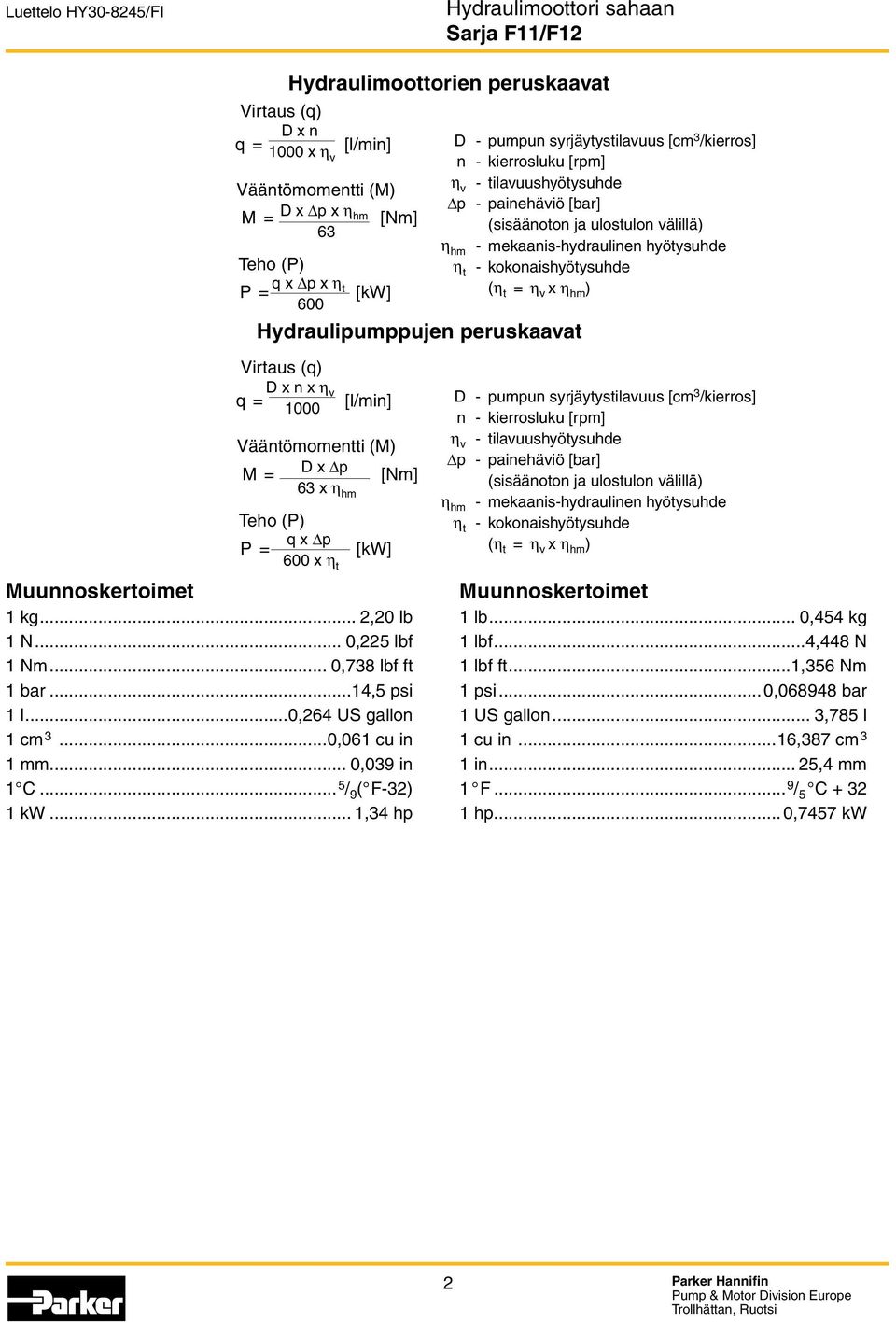 ..0,264 US gallon 1 cm 3...0,061 cu in 1 mm... 0,039 in 1 C... 5 / 9 ( F-32) 1 kw.