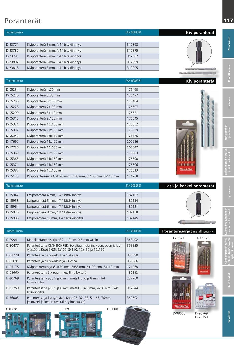 mm 176460 D-05240 Kiviporanterä 5x85 mm 176477 D-05256 Kiviporanterä 6x100 mm 176484 D-05278 Kiviporanterä 7x100 mm 176507 D-05290 Kiviporanterä 8x110 mm 176521 D-05315 Kiviporanterä 9x150 mm 176545