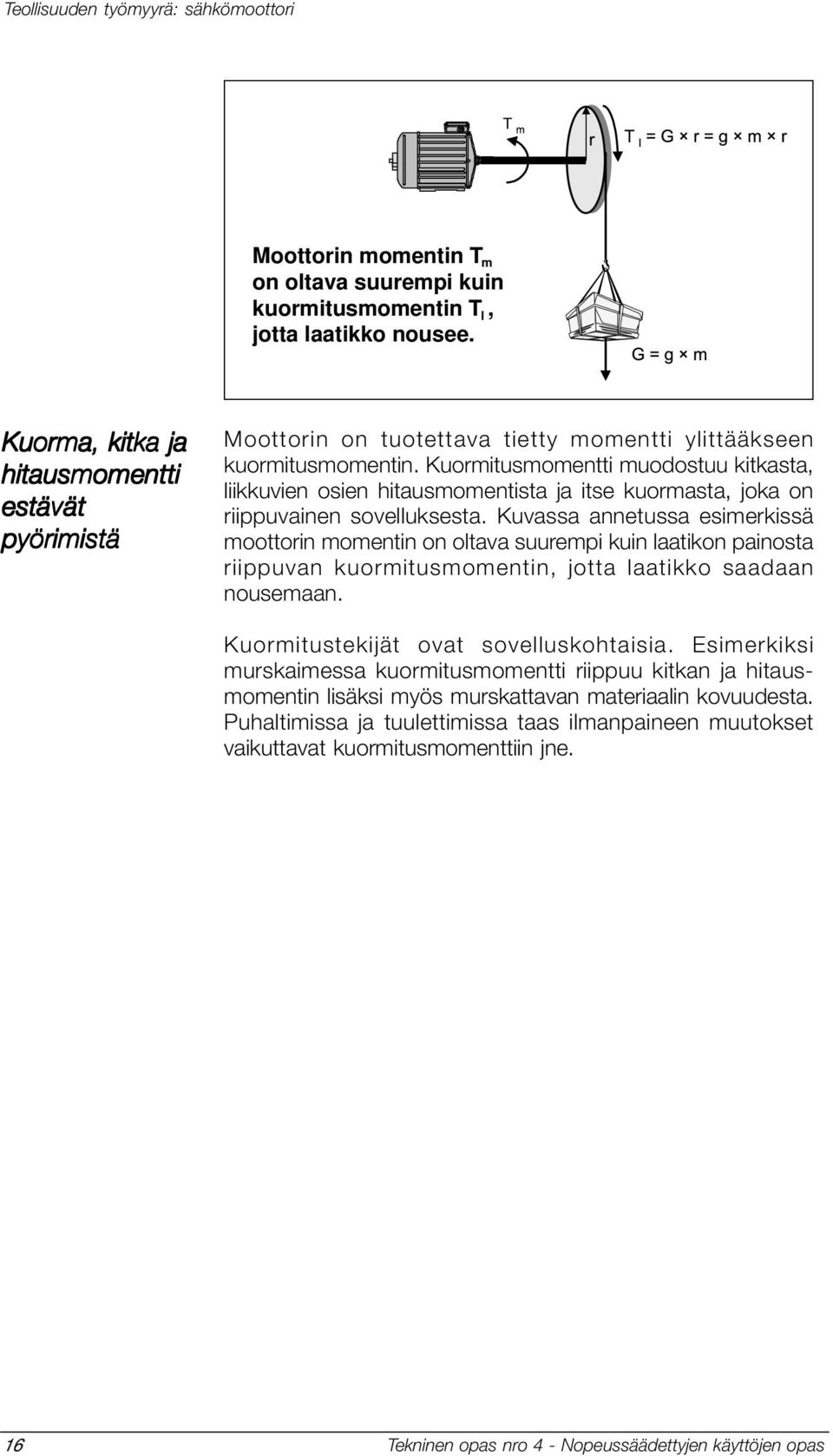 Kuormitusmomentti muodostuu kitkasta, liikkuvien osien hitausmomentista ja itse kuormasta, joka on riippuvainen sovelluksesta.