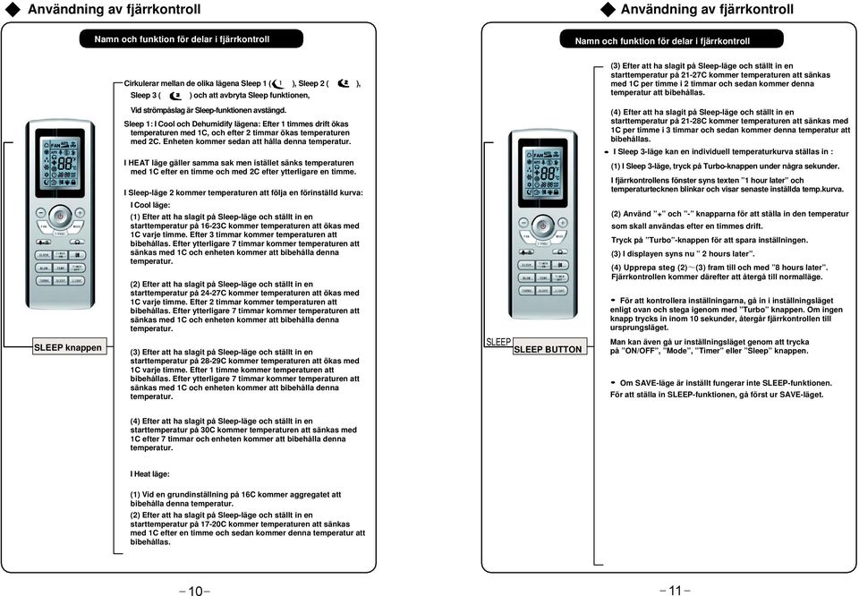 sedan kommer denna temperatur att bibehållas. Vid strömpåslag är Sleep-funktionen avstängd.