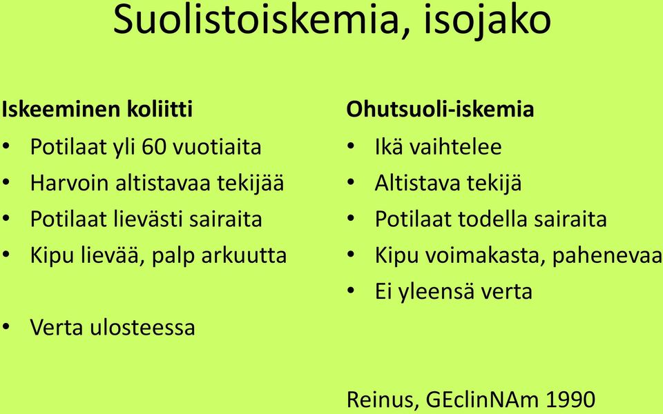 arkuutta Verta ulosteessa Ohutsuoli-iskemia Ikä vaihtelee Altistava tekijä