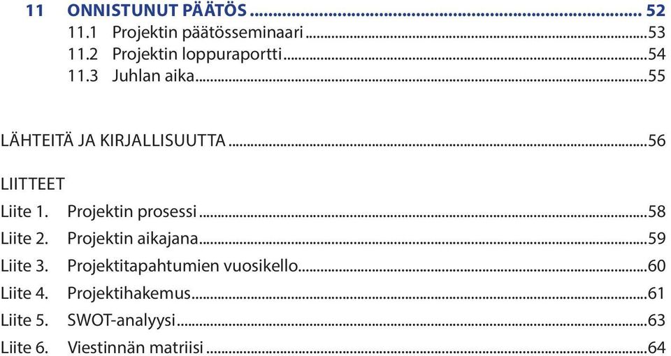 ..56 Liitteet Liite 1. Projektin prosessi...58 Liite 2. Projektin aikajana...59 Liite 3.