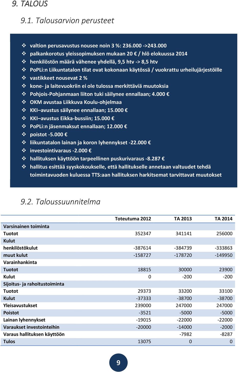 urheilujärjestöille vastikkeet nousevat 2 % kone- ja laitevuokriin ei ole tulossa merkittäviä muutoksia Pohjois-Pohjanmaan liiton tuki säilynee ennallaan; 4.