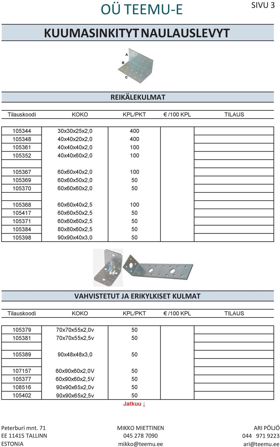 60x60x40x2,5 60x60xx2,5 60x60x60x2,5 80x80x60x2,5 90x90x40x3,0 AHISTETUT JA ERIKYLKISET KULMAT Tilauskoodi KOKO KPL/PKT / KPL TILAUS