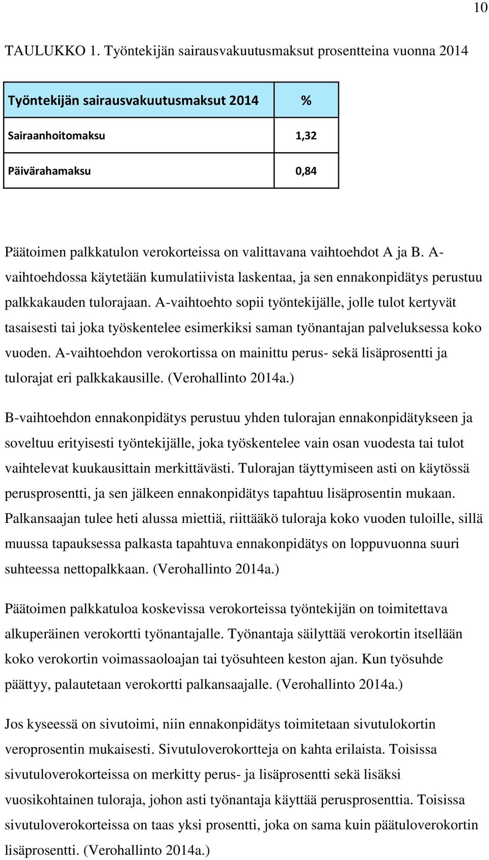 vaihtoehdot A ja B. A- vaihtoehdossa käytetään kumulatiivista laskentaa, ja sen ennakonpidätys perustuu palkkakauden tulorajaan.