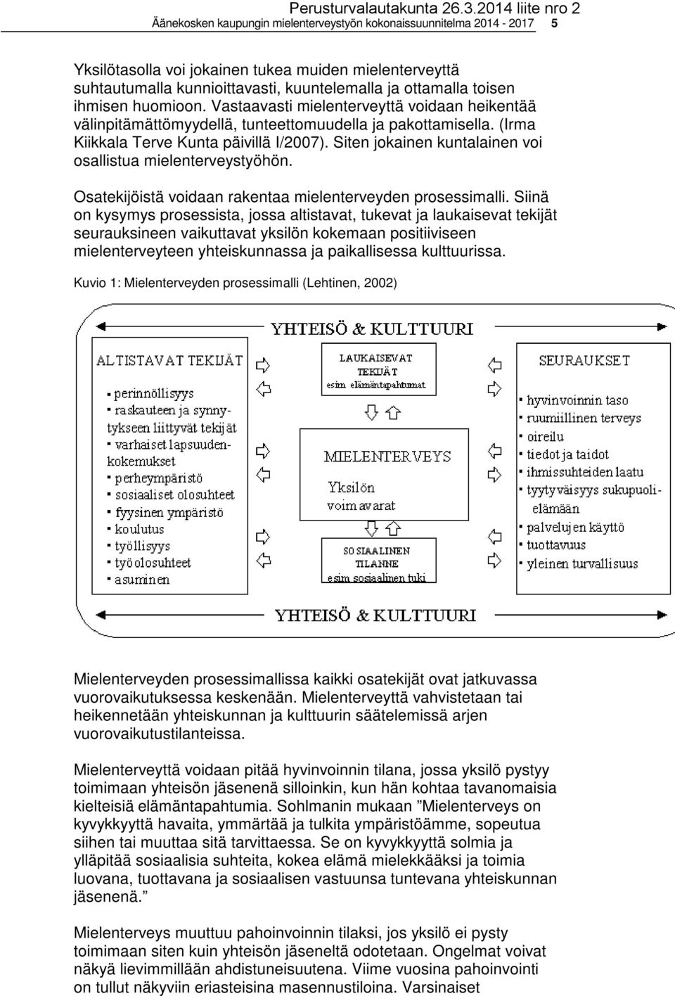 Siten jokainen kuntalainen voi osallistua mielenterveystyöhön. Osatekijöistä voidaan rakentaa mielenterveyden prosessimalli.