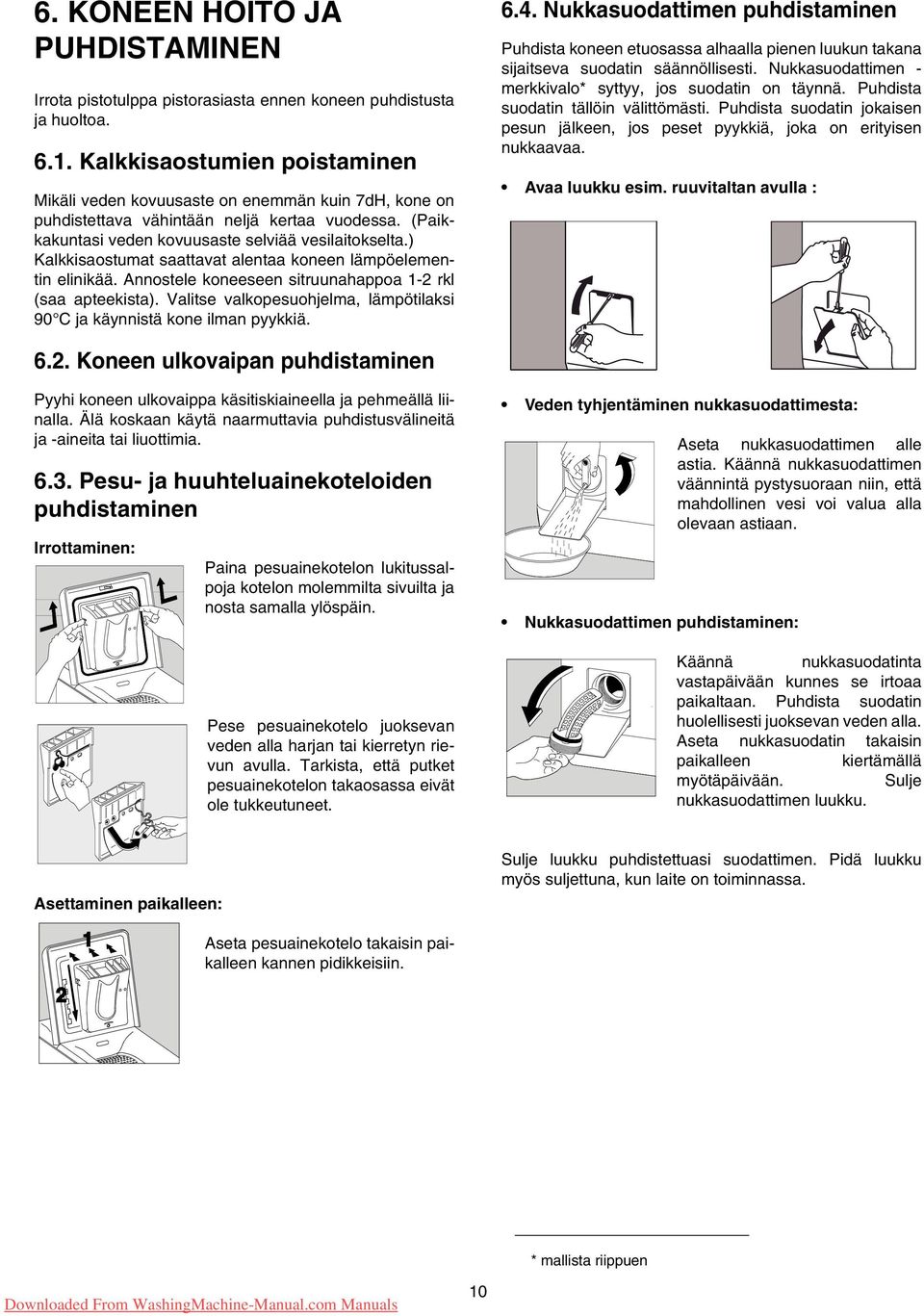 ) Kalkkisaostumat saattavat alentaa koneen lämpöelementin elinikää. Annostele koneeseen sitruunahappoa 1-2 rkl (saa apteekista).