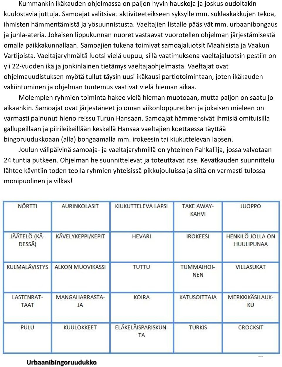 Jokaisen lippukunnan nuoret vastaavat vuorotellen ohjelman järjestämisestä omalla paikkakunnallaan. Samoajien tukena toimivat samoajaluotsit Maahisista ja Vaakun Vartijoista.