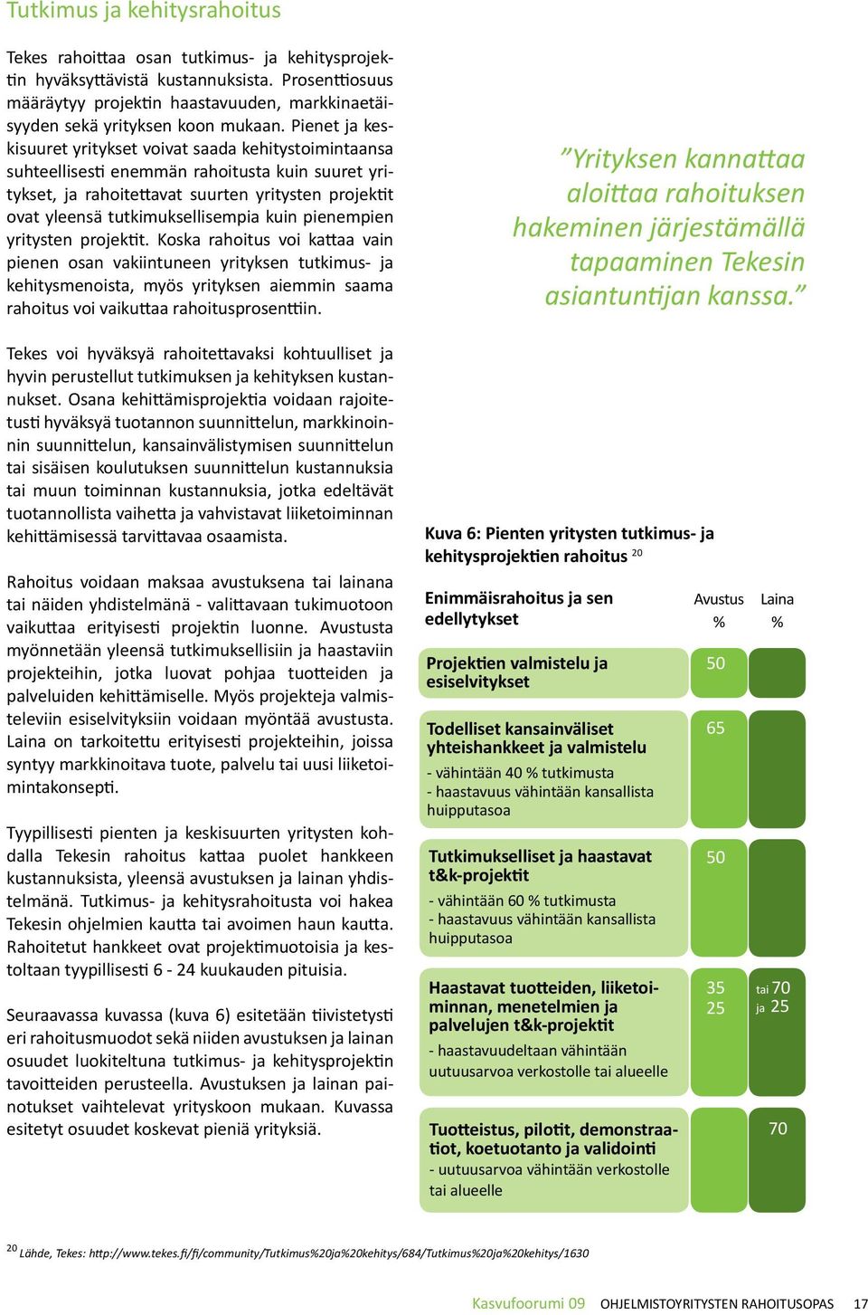 Pienet ja keskisuuret yritykset voivat saada kehitystoimintaansa suhteellisesti enemmän rahoitusta kuin suuret yritykset, ja rahoitettavat suurten yritysten projektit ovat yleensä tutkimuksellisempia