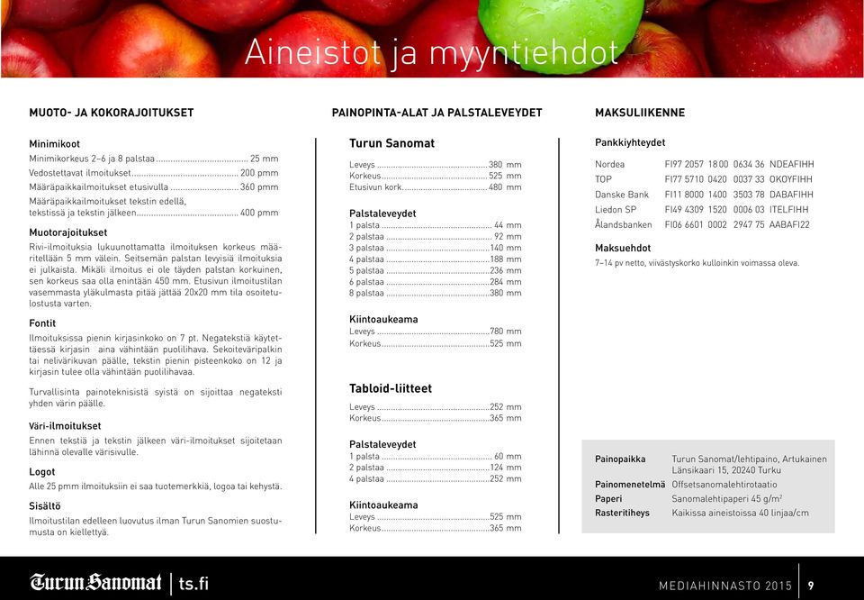 .. 400 pmm Muotorajoitukset Rivi-ilmoituksia lukuunottamatta ilmoituksen korkeus määritellään 5 mm välein. Seitsemän palstan levyisiä ilmoituksia ei julkaista.