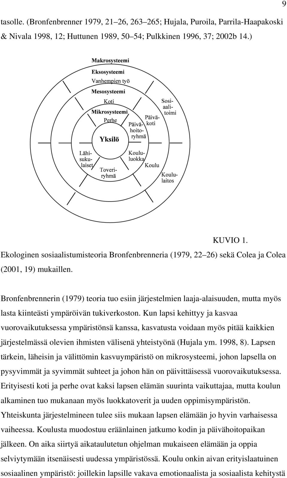 Bronfenbrennerin (1979) teoria tuo esiin järjestelmien laaja-alaisuuden, mutta myös lasta kiinteästi ympäröivän tukiverkoston.