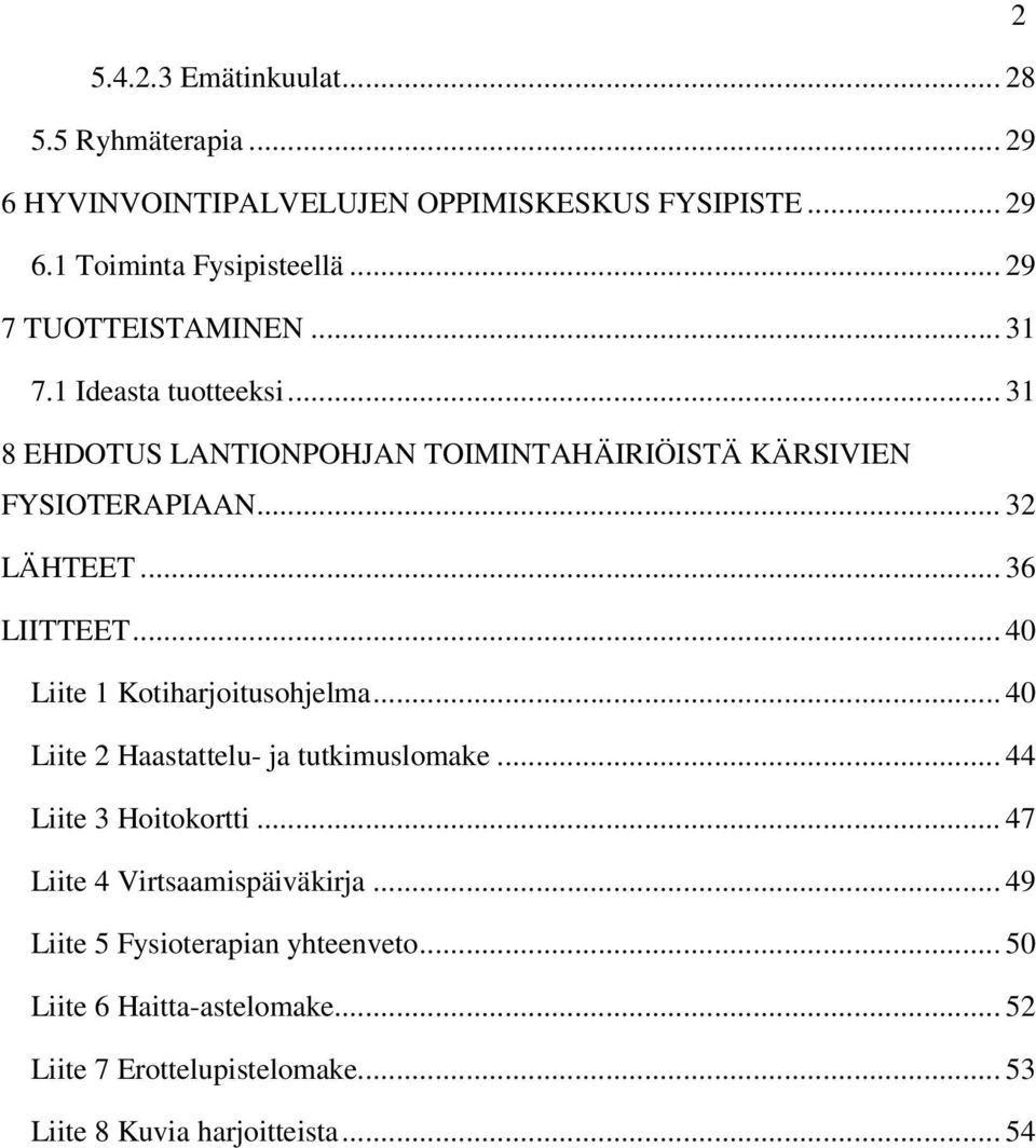 .. 36 LIITTEET... 40 Liite 1 Kotiharjoitusohjelma... 40 Liite 2 Haastattelu- ja tutkimuslomake... 44 Liite 3 Hoitokortti.