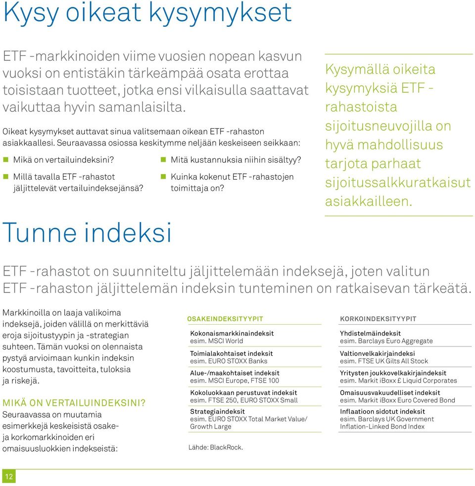 Millä tavalla ETF -rahastot jäljittelevät vertailuindeksejänsä? Tunne indeksi Mitä kustannuksia niihin sisältyy? Kuinka kokenut ETF -rahastojen toimittaja on?