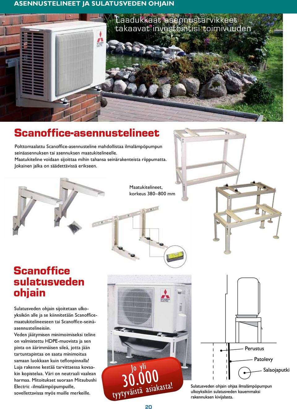 Maatukitelineet, korkeus 380 800 mm Scanoffice sulatusveden ohjain Sulatusveden ohjain sijoitetaan ulkoyksikön alle ja se kiinnitetään Scanoffi cemaatukitelineeseen tai Scanoffi