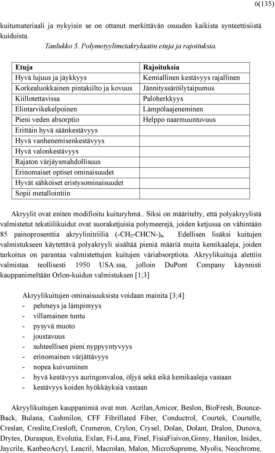 valonkestävyys Rajaton värjäysmahdollisuus Erinomaiset optiset ominaisuudet Hyvät sähköiset eristysominaisuudet Sopii metallointiin Rajoituksia Kemiallinen kestävyys rajallinen