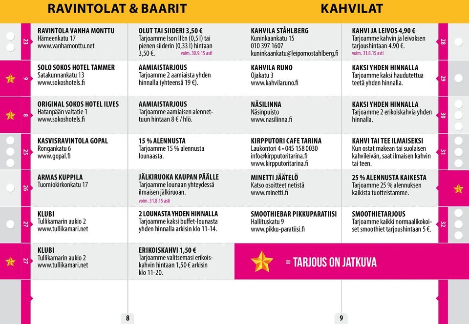 net KLUBI Tullikamarin aukio 2 www.tullikamari.net OLUT TAI SIIDERI 3,50 Tarjoamme Ison III:n (0,5 l) tai pienen siiderin (0,33 l) hintaan 3,50. voim. 30.9.