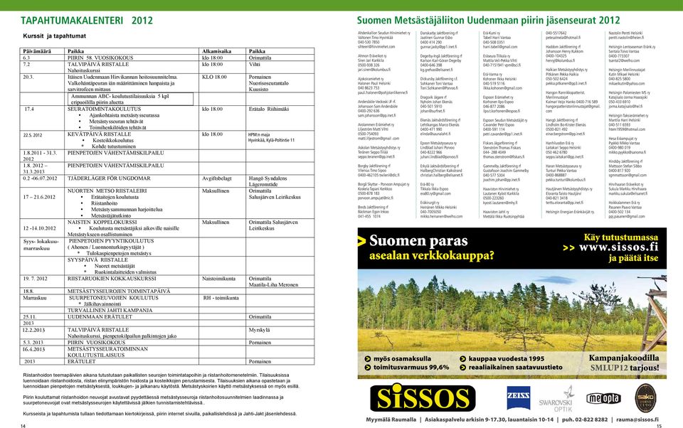 00 Pornainen Nuorisoseurantalo Kuusisto Ammunnan ABC- koulutustilaisuuksia 5 kpl eripuoililla piirin aluetta 17.4 SEURATOIMINTAKOULUTUS klo 18.