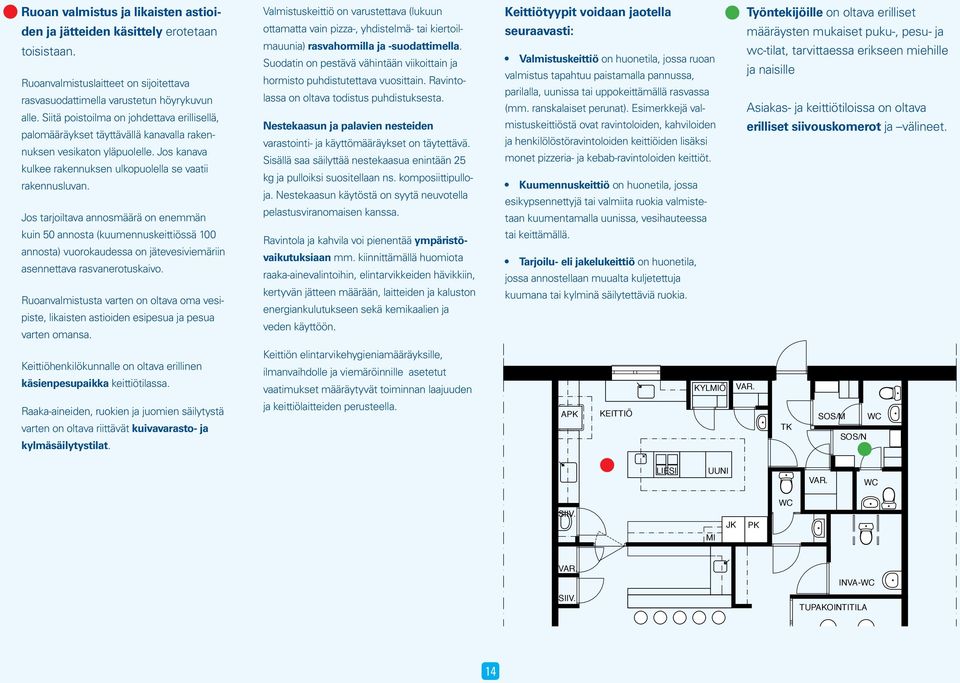 Jos tarjoiltava annosmäärä on enemmän kuin 50 annosta (kuumennuskeittiössä 100 annosta) vuorokaudessa on jätevesiviemäriin asennettava rasvanerotuskaivo.