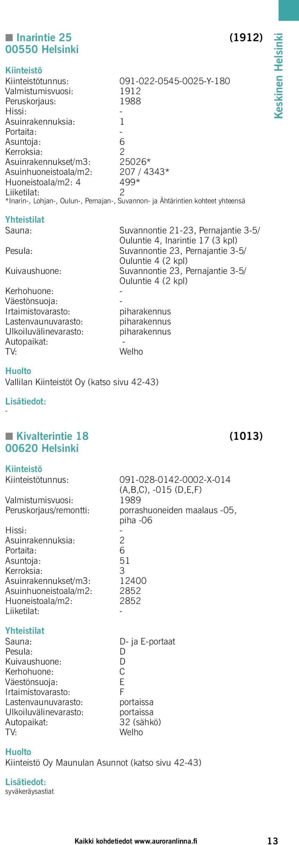 Suvannontie 23, Pernajantie 35/ Suvannontie 23, Pernajantie 35/ Lastenvaunuvarasto: Ulkoiluvälinevarasto: Vallilan t Oy (katso sivu 4243) K Kivalterintie 18 (1013) 00620 Helsinki tunnus: