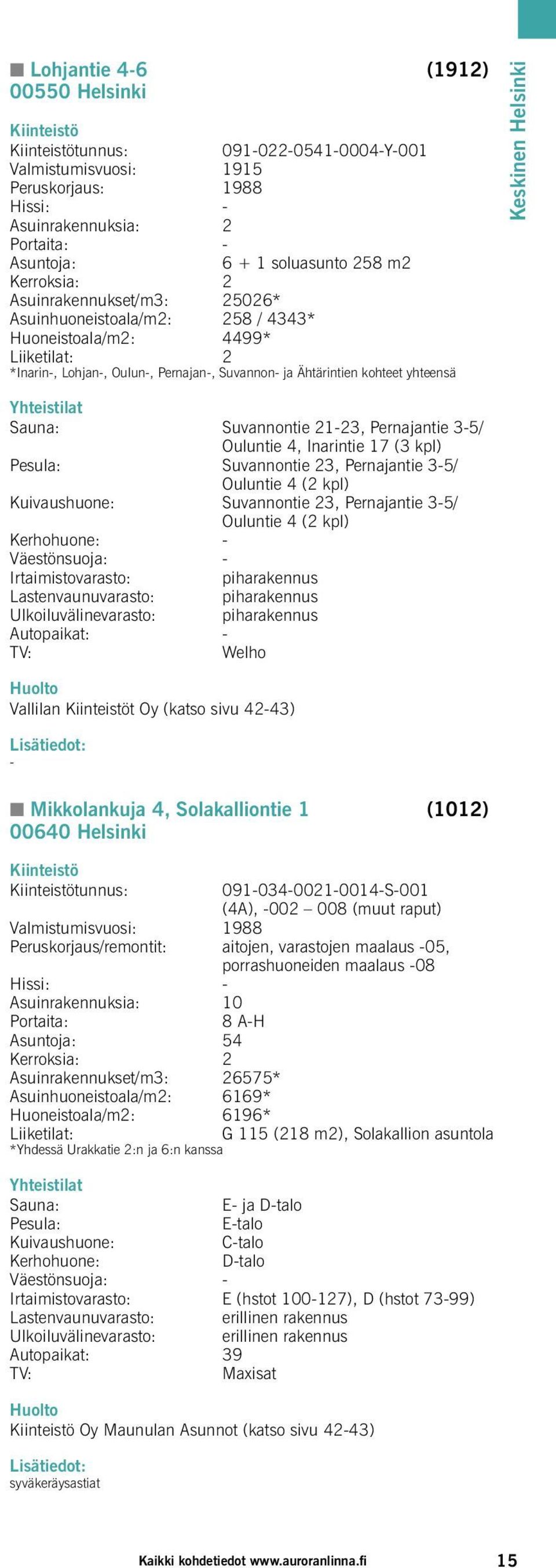 Pernajantie 35/ Ouluntie 4, Inarintie 17 (3 kpl) Suvannontie 23, Pernajantie 35/ Suvannontie 23, Pernajantie 35/ Lastenvaunuvarasto: Ulkoiluvälinevarasto: Vallilan t Oy (katso sivu 4243) K