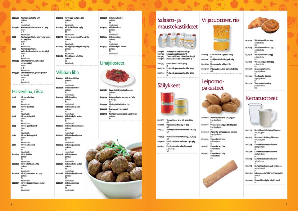 150g/10 Hirvenliha, riista 7076 Hirven ulkofilee 7077 Hirven sisäfilee 7078 Hirven sisäpaisti 7079 Hirven paahtopaisti 7080 Hirven kulmapaisti 7081 Hirven ulkopaisti 8020603 Hirvi sisäfilee 8020604