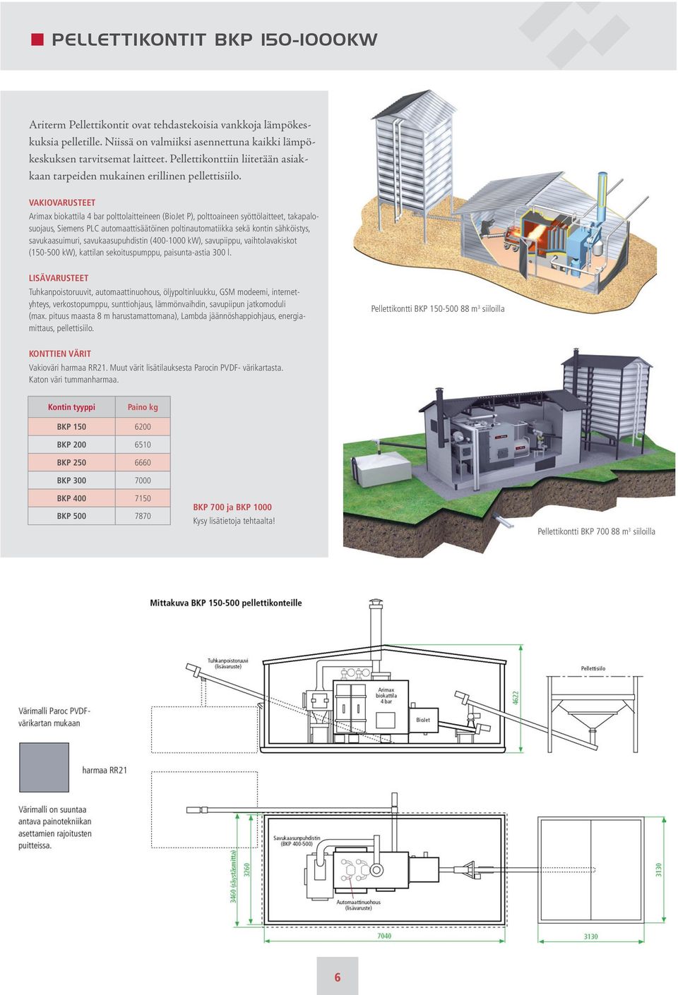 VAKIOVARUSTEET Arimax biokattila 4 bar polttolaitteineen (BioJet P), polttoaineen syöttölaitteet, takapalosuojaus, Siemens PLC automaattisäätöinen poltinautomatiikka sekä kontin sähköistys,
