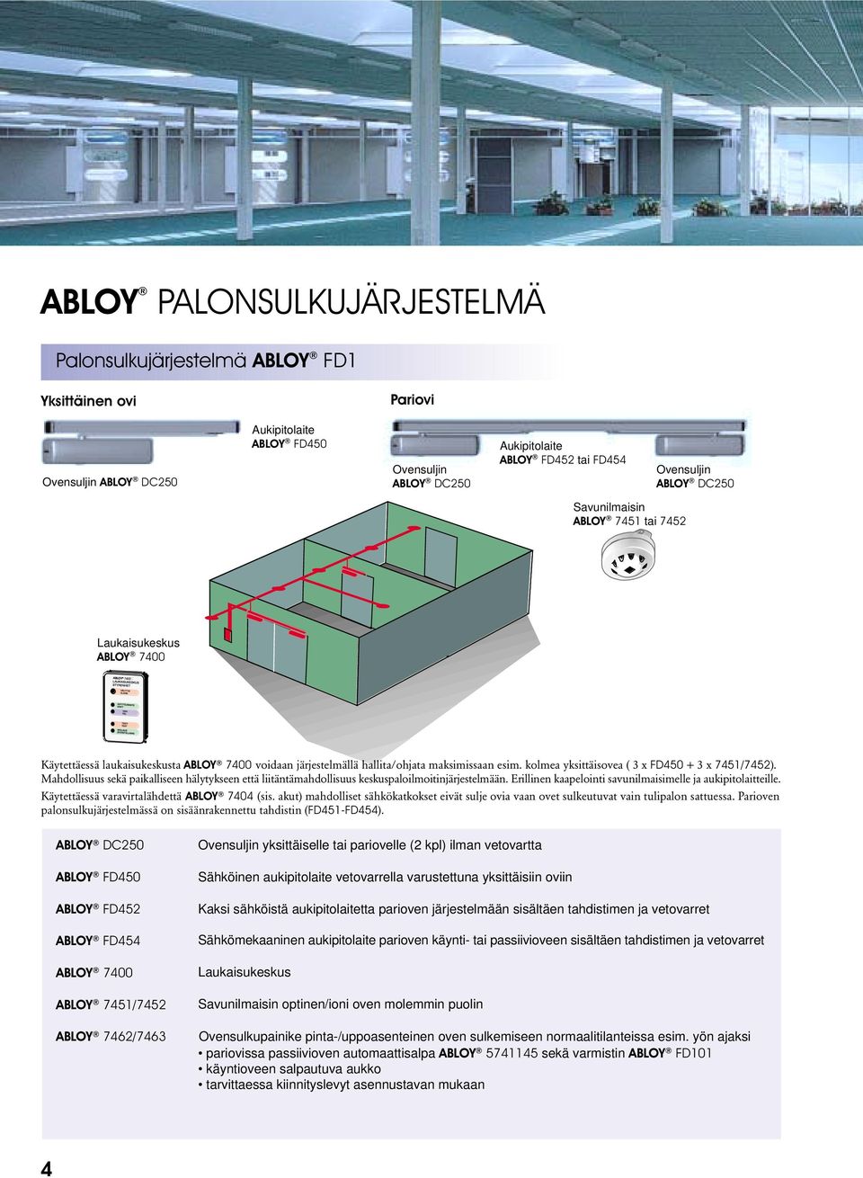 Mahdollisuus sekä paikalliseen hälytykseen että liitäntämahdollisuus keskuspaloilmoitinjärjestelmään. Erillinen kaapelointi savunilmaisimelle ja aukipitolaitteille.