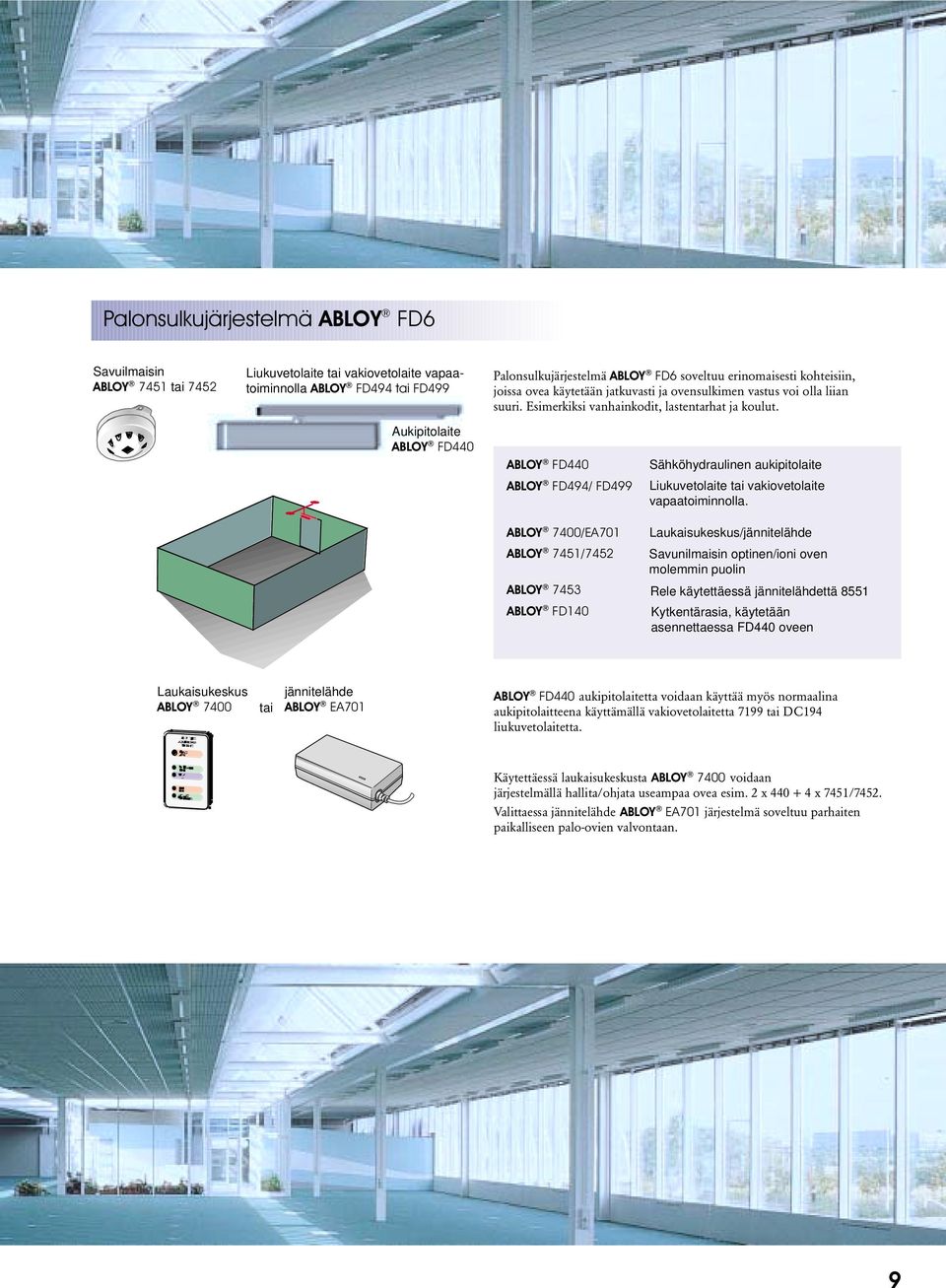 Aukipitolaite ABLOY FD440 ABLOY FD440 ABLOY FD494/ FD499 ABLOY 7400/EA701 ABLOY 7451/7452 ABLOY 7453 ABLOY FD140 Sähköhydraulinen aukipitolaite Liukuvetolaite tai vakiovetolaite vapaatoiminnolla.