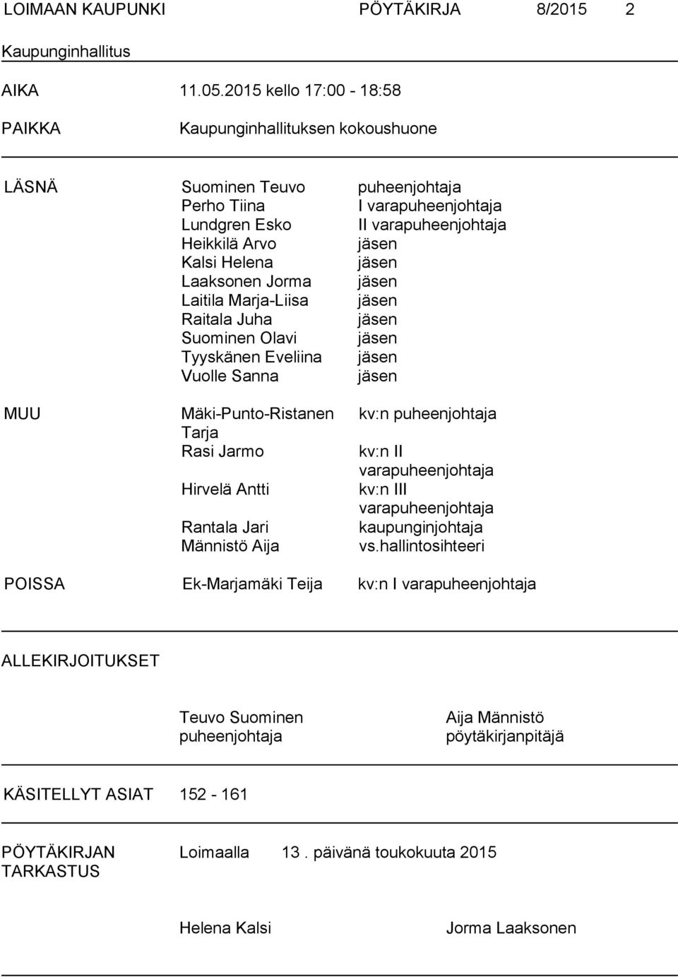 jäsen Laaksonen Jorma jäsen Laitila Marja-Liisa jäsen Raitala Juha jäsen Suominen Olavi jäsen Tyyskänen Eveliina jäsen Vuolle Sanna jäsen MUU Mäki-Punto-Ristanen Tarja Rasi Jarmo Hirvelä Antti