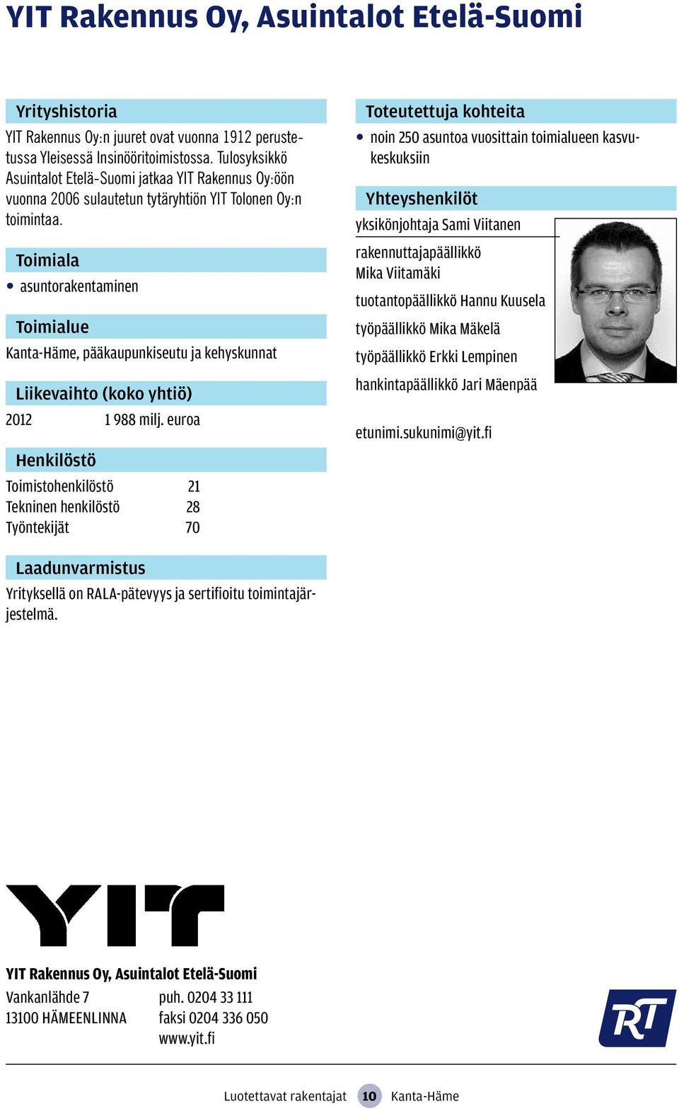 asuntorakentaminen Kanta-Häme, pääkaupunkiseutu ja kehyskunnat (koko yhtiö) 2012 1 988 milj.