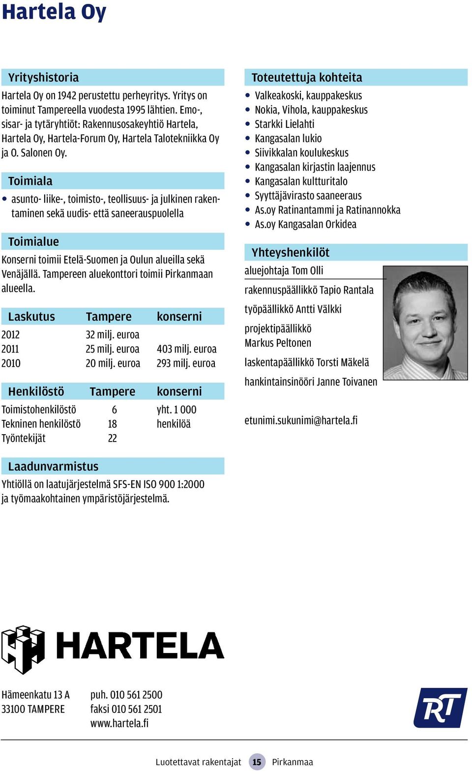 asunto- liike-, toimisto-, teollisuus- ja julkinen rakentaminen sekä uudis- että saneerauspuolella Konserni toimii Etelä-Suomen ja Oulun alueilla sekä Venäjällä.