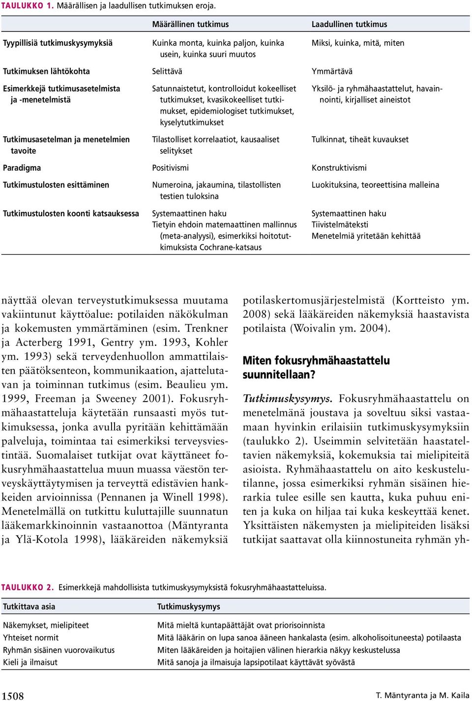 Ymmärtävä Esimerkkejä tutkimusasetelmista ja -menetelmistä Tutkimusasetelman ja menetelmien tavoite Satunnaistetut, kontrolloidut kokeelliset tutkimukset, kvasikokeelliset tutkimukset,