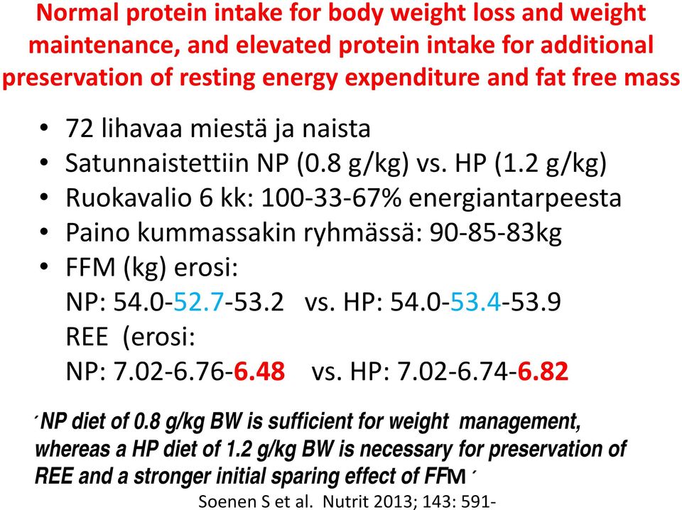 2 g/kg BW is necessary for preservation of REE and a stronger initial sparing effect of FFM Soenen S et al.