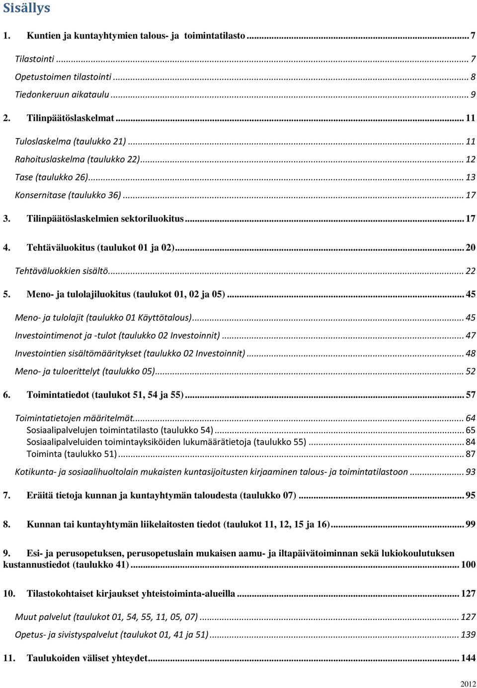 .. 20 Tehtäväluokkien sisältö... 22 5. Meno- ja tulolajiluokitus (taulukot 01, 02 ja 05)... 45 Meno- ja tulolajit (taulukko 01 Käyttötalous)... 45 Investointimenot ja -tulot (taulukko 02 Investoinnit).