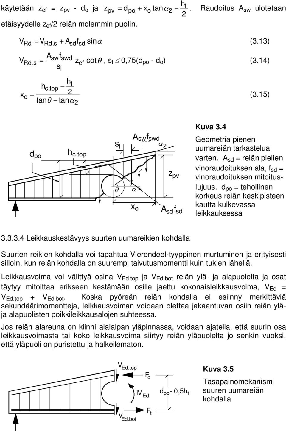 A sd = reiän pielien vinoraudoituksen ala, f sd = vinoraudoituksen mitoituslujuus. d po = tehollinen korkeus reiän keskipisteen kautta kulkevassa leikkauksessa 3.