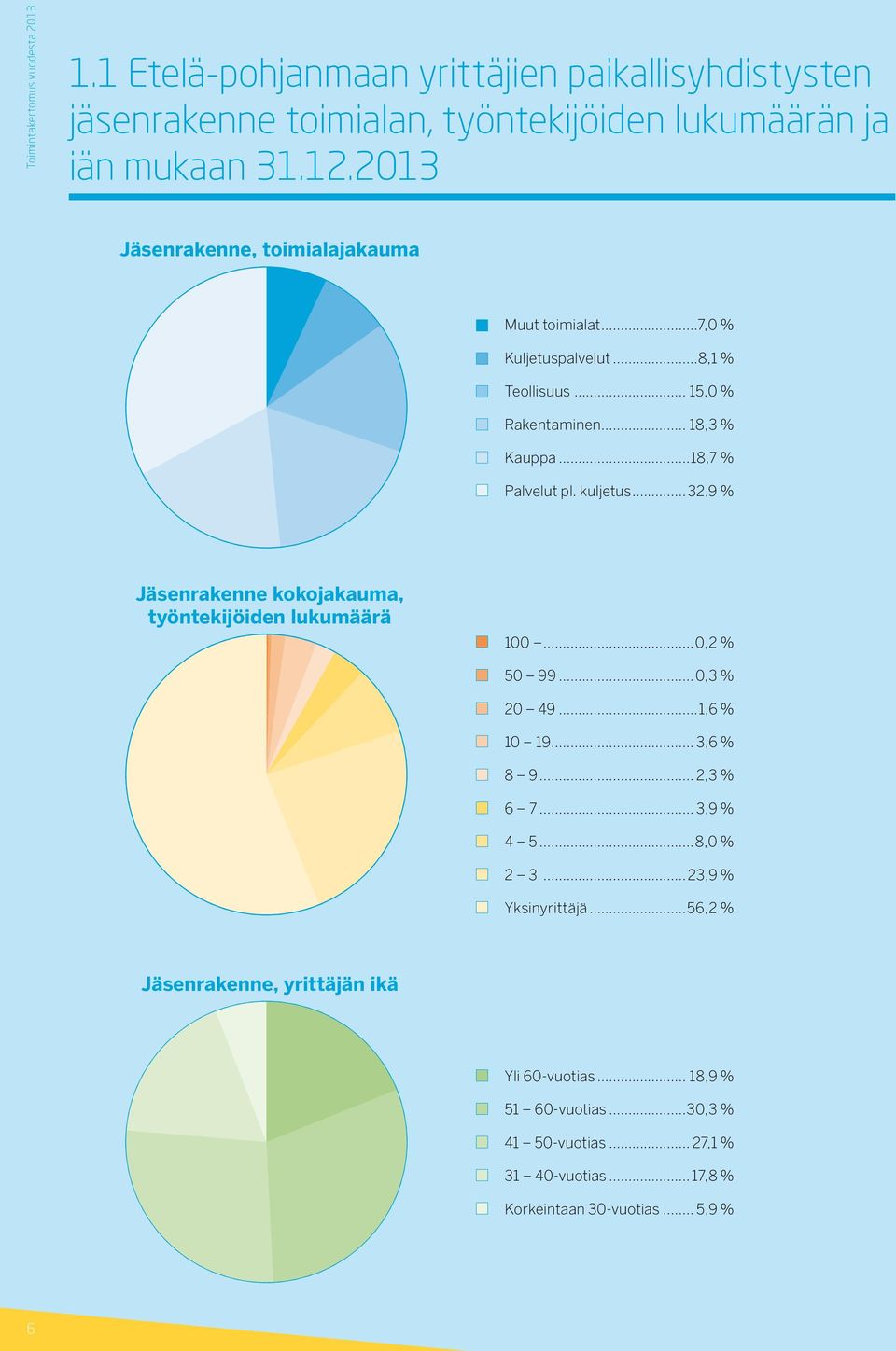 .. 32,9 % Jäsenrakenne kokojakauma, työntekijöiden lukumäärä 100...0,2 % 50 99...0,3 % 20 49...1,6 % 10 19... 3,6 % 8 9... 2,3 % 6 7... 3,9 % 4 5...8,0 % 2 3.