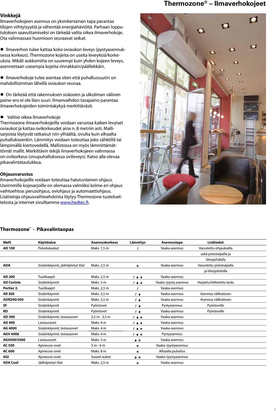 Thermozone kojeita on useita leveyksiä/korkeuksia. Mikäli aukkomitta on suurempi kuin yhden kojeen leveys, asennettaan useampia kojeita rinnakkain/päällekkäin.