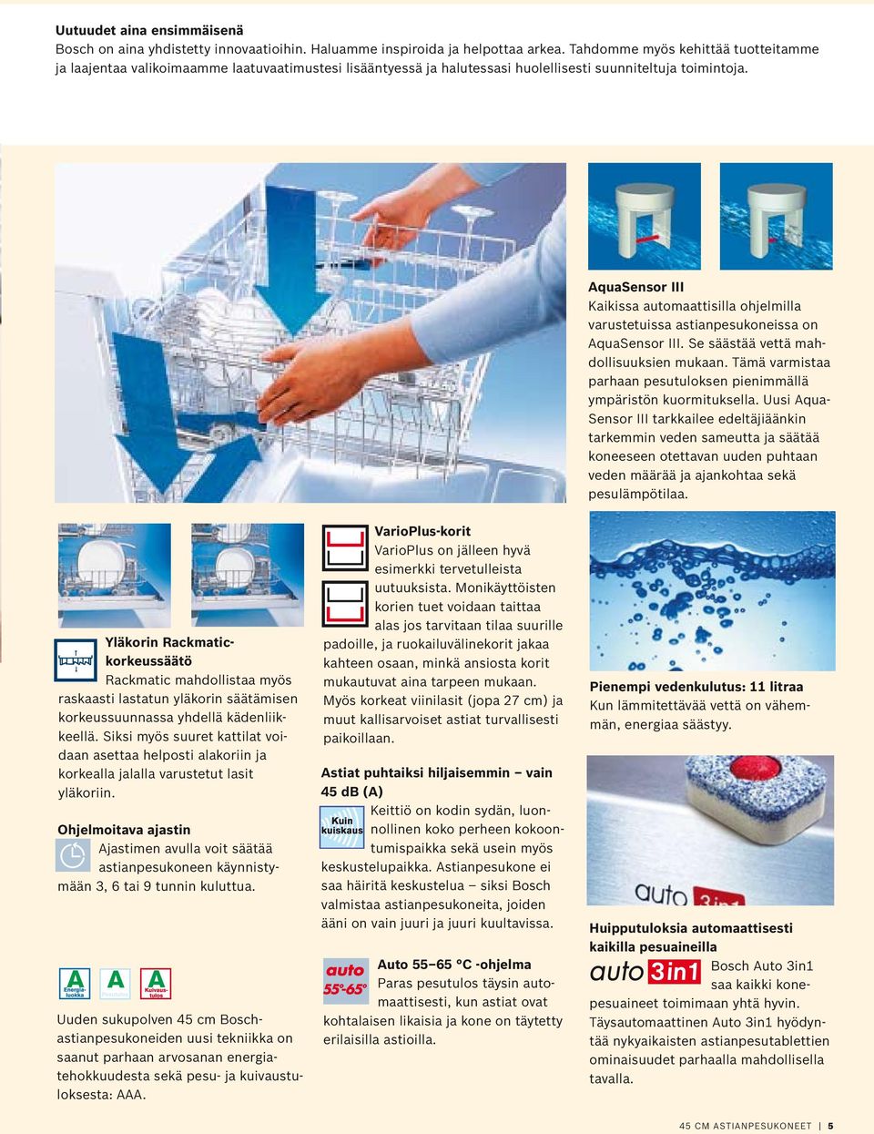 AquaSensor III Kaikissa automaattisilla ohjelmilla varustetuissa astianpesukoneissa on AquaSensor III. Se säästää vettä mahdollisuuksien mukaan.