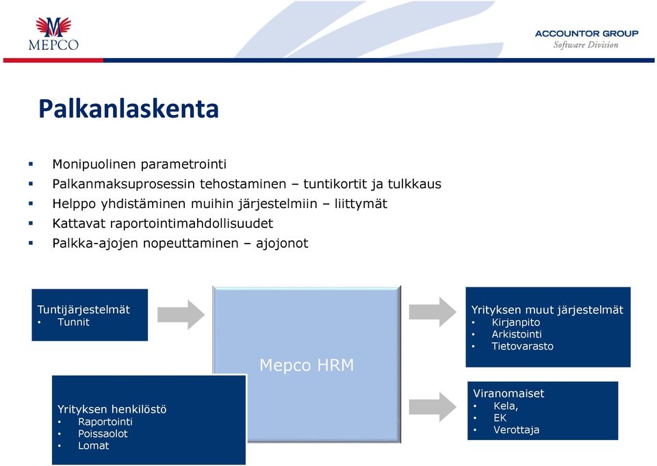 nopeuttaminen ajojonot Tuntijärjestelmät Tunnit Yrityksen henkilöstö Raportointi Poissaolot Lomat