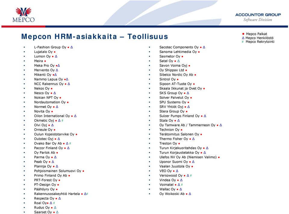 Pohjoismainen Solumuovi Oy Primo Finland Oy Ab PRT-Forest Oy PT-Design Oy Päähöyry Oy Rakennusosakeyhtiö Hartela Respecta Oy Roal Oy Rudus Oy Saarset Oy Sacotec Components Oy Sanoma Lehtimedia Oy