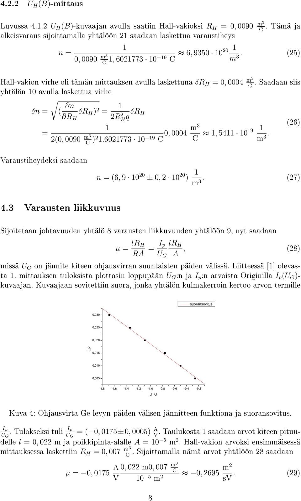 (25) 3 Hall-vakion virhe oli tämän mittauksen avulla laskettuna δr H = 0, 0004 m3.