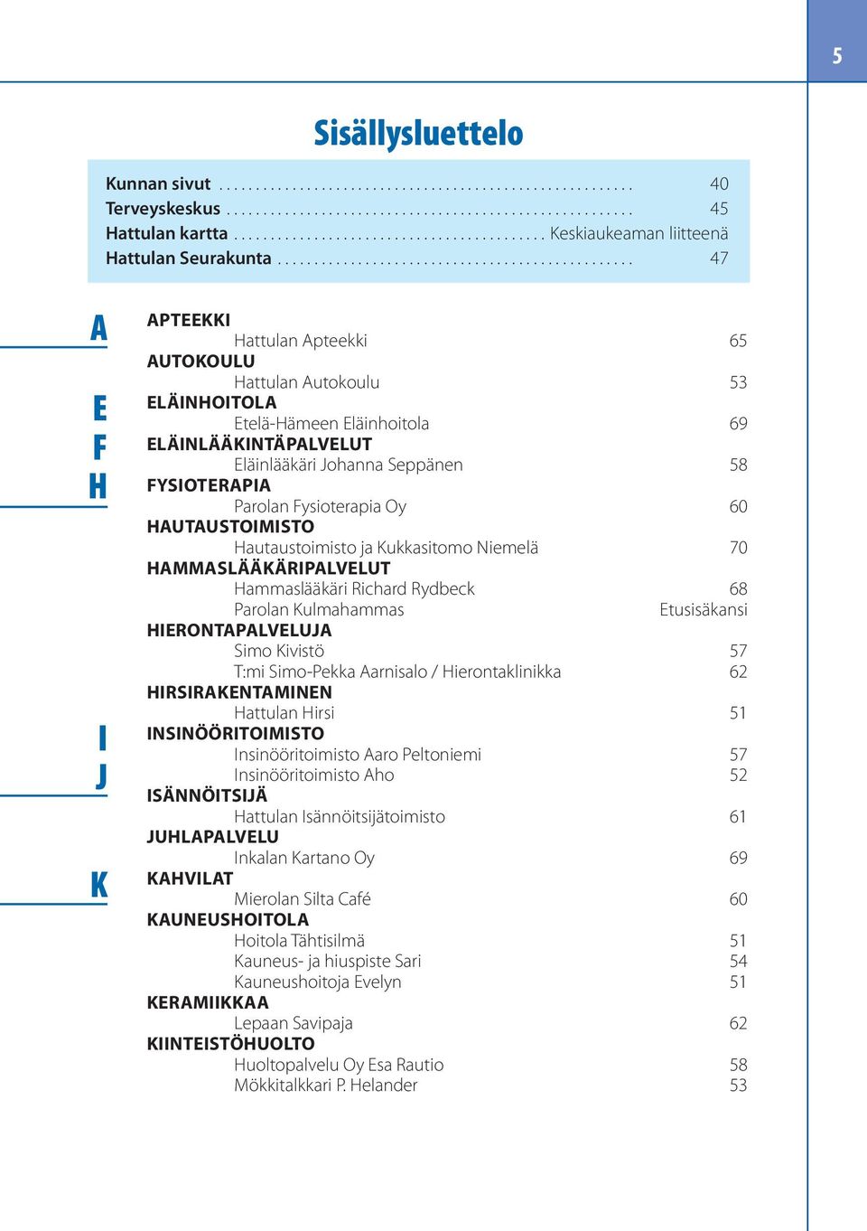 Fysioterapia Oy 60 HAUTAUSTOIMISTO Hautaustoimisto ja Kukkasitomo Niemelä 70 HAMMASLÄÄKÄRIPALVELUT Hammaslääkäri Richard Rydbeck 68 Parolan Kulmahammas Etusisäkansi HIERONTAPALVELUJA Simo Kivistö 57