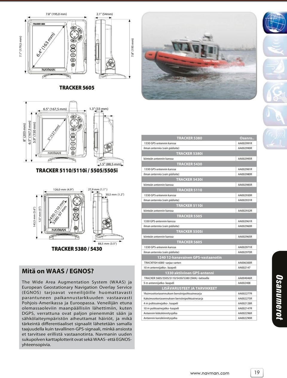 5") The Wide Area Augmentation System (WAAS) ja European Geostationary Navigation Overlay Service (EGNOS) tarjoavat veneilijöille huomattavasti parantuneen paikannustarkkuuden vastaavasti