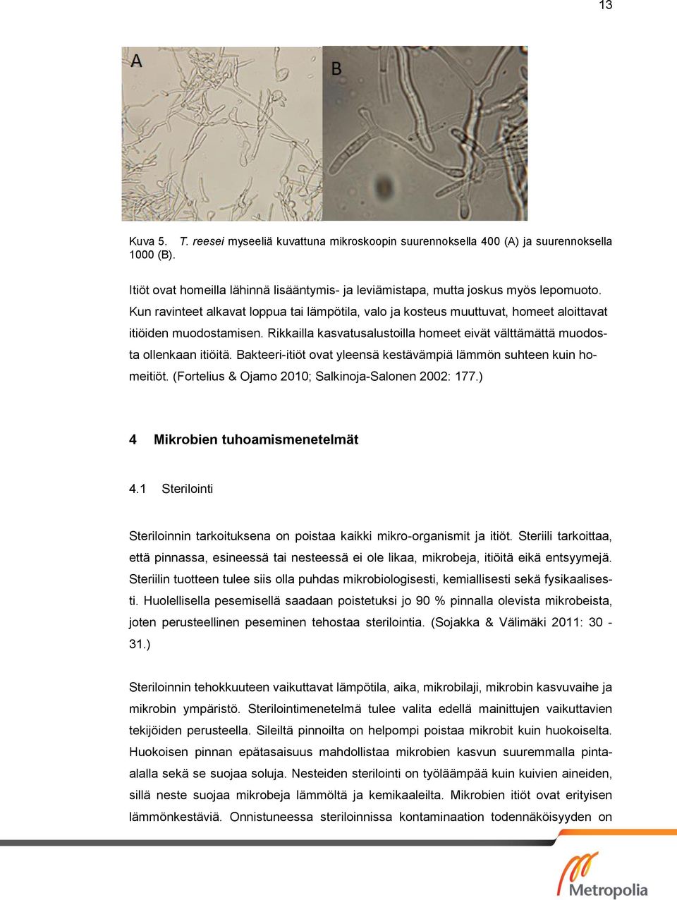 Bakteeri-itiöt ovat yleensä kestävämpiä lämmön suhteen kuin homeitiöt. (Fortelius & Ojamo 2010; Salkinoja-Salonen 2002: 177.) 4 Mikrobien tuhoamismenetelmät 4.