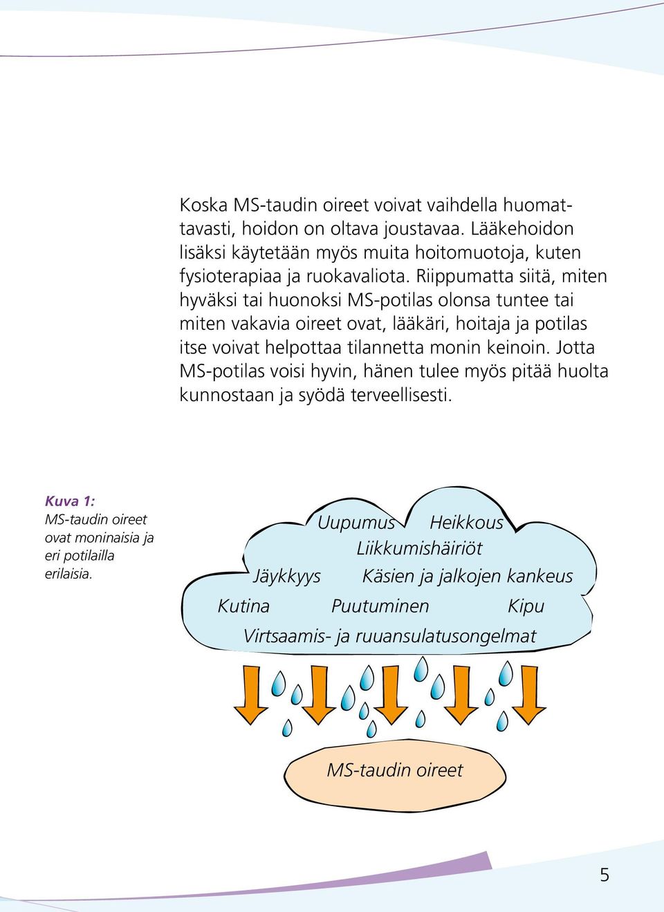 Riippumatta siitä, miten hyväksi tai huonoksi MS-potilas olonsa tuntee tai miten vakavia oireet ovat, lääkäri, hoitaja ja potilas itse voivat helpottaa tilannetta